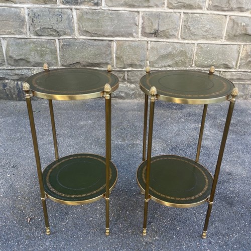 Pair Quality Gilt Brass & Leather Side Table