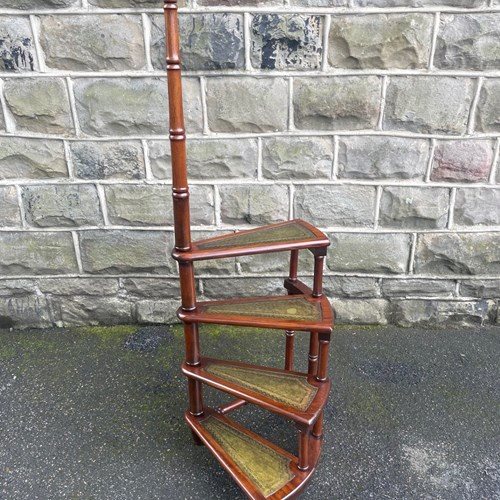 Vintage Mahogany Spiral Library Steps