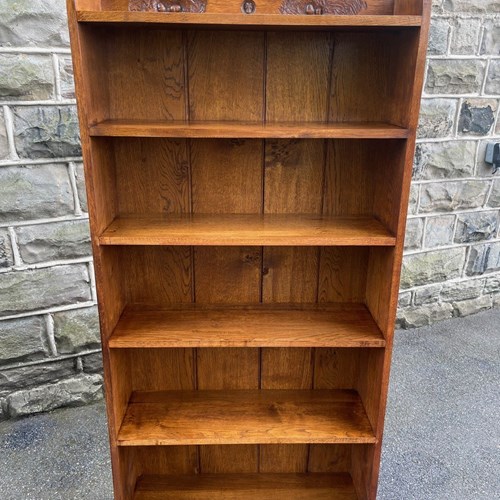 Antique Arts & Crafts Golden Oak Open Bookcase Bookshelf