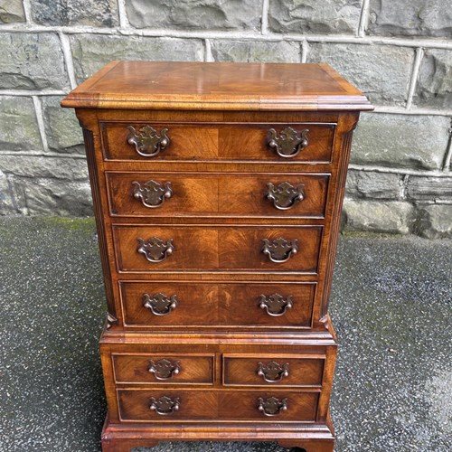 Antique Figured Walnut Small Chest Of Drawers 