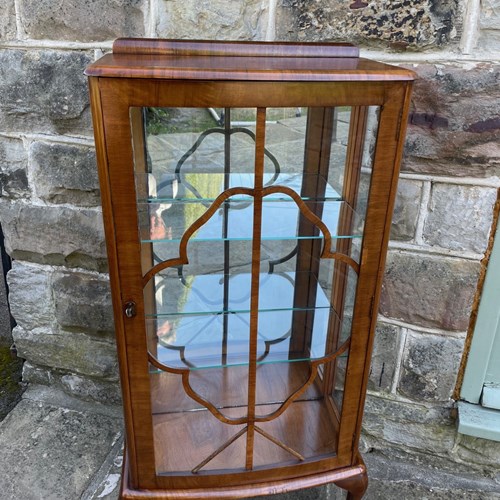 Antique Slim Walnut Glazed China Display Cabinet