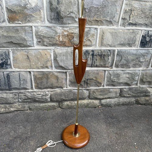 Vintage Retro Teak & Brass Floor Lamp