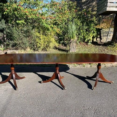 Antique Triple Pillar Extending Dining Table 11.5Ft Long