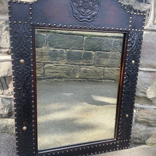 Antique Leather Framed Wall Mirror