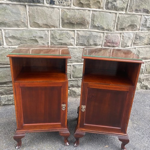 Pair Antique Walnut Bedside Cabinet Bedside Table