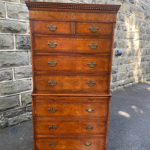 Quality Inlaid Burr Walnut Chest On Chest Tallboy