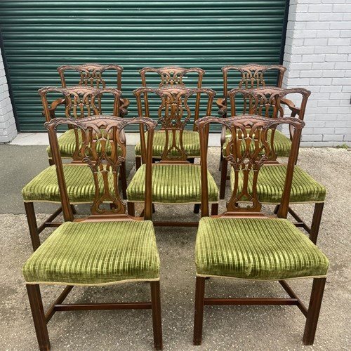 Antique Set 8 Mahogany Chippendale Style Dining Chairs