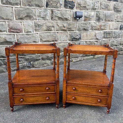 Pair Quality Walnut 2 Draw Bedside Tables Lamp Tables