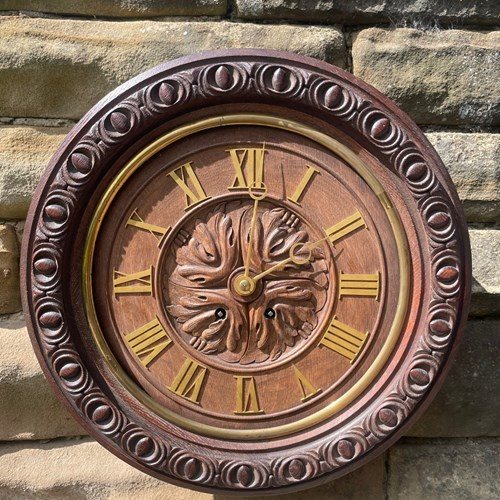 Antique Carved Oak Wall Clock