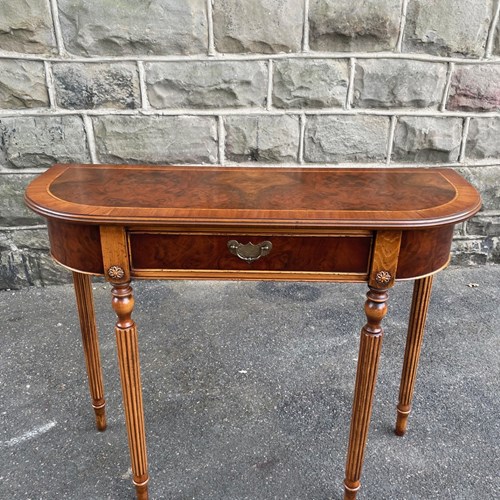 Quality Burr Walnut Single Draw Console Table Side Table