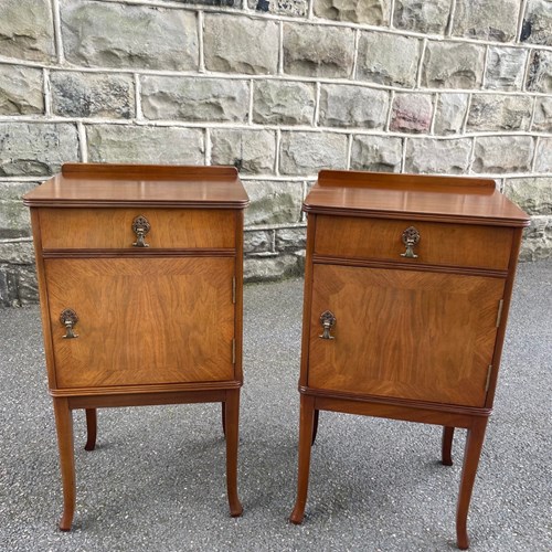 Pair Antique Walnut Bedside Cabinets Bedside Tables
