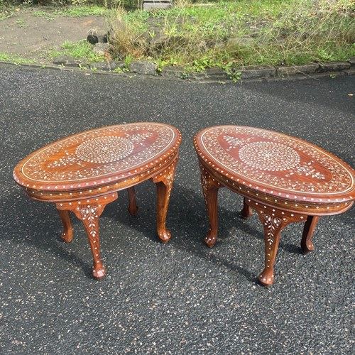 Pair Antique Anglo Indian Inlaid Oval Coffee Table