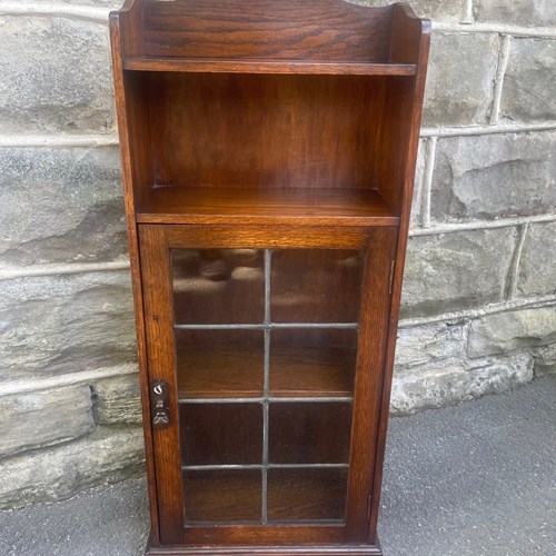 Antique Slim Oak Bookcase Cabinet
