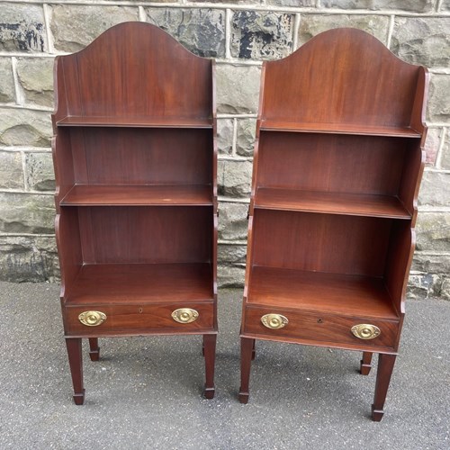 Pair Antique Geo III Mahogany Waterfall Open Bookcases