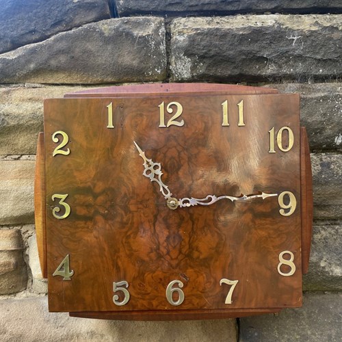 Art Deco Burr Walnut Electric Wall Clock