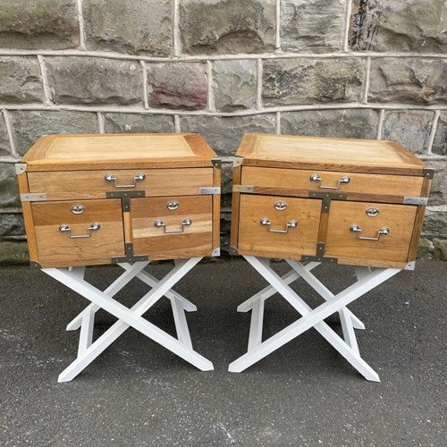 Pair Oak Military Style Bedside Tables Bedside Chests