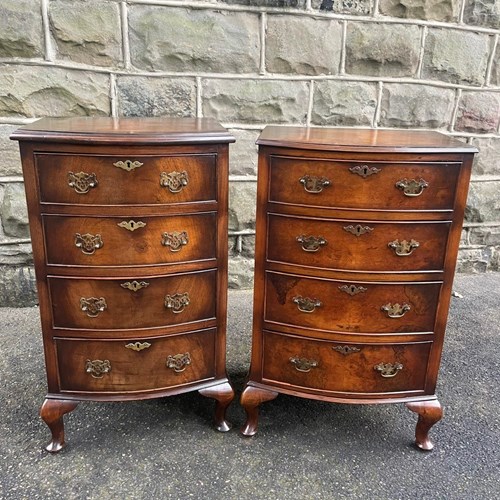 Quality Matched Pair Walnut Bedside Chest Drawers