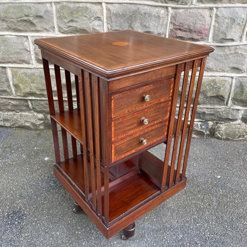Antique Inlaid Mahogany Revolving Library Bookcase