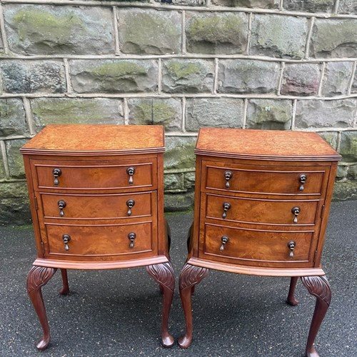 Pair Antique Burr Walnut Bedside Tables