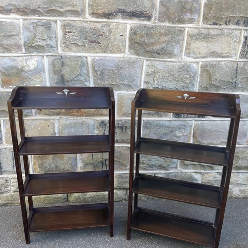 Pair Antique Oak Open Bookcase Bookshelf