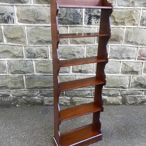 Antique Slim Walnut Waterfall Open Bookcase Bookshelf
