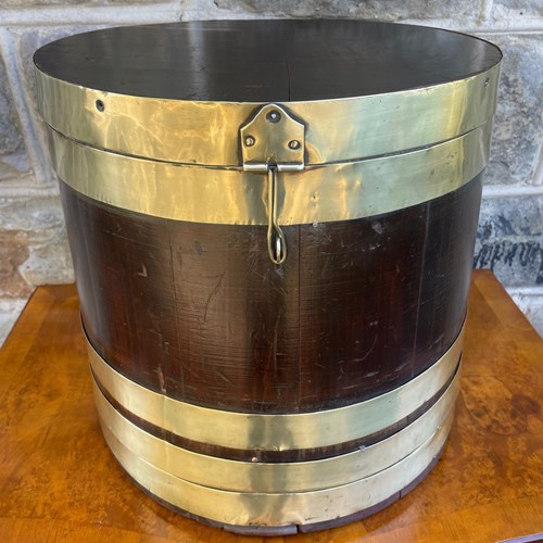 Antique Brass Bound Oak Grain Bin