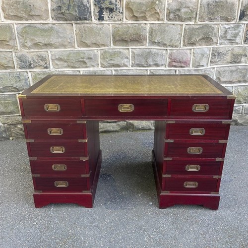 Quality Mahogany Brass Bound Military Campaign Pedestal Desk