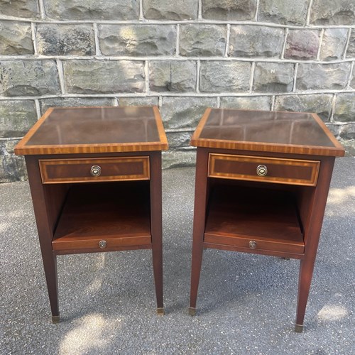 Pair Quality Inlaid Mahogany Bedside Tables