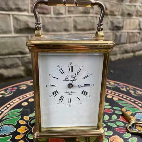 Quality French Lepee Carriage Clock With Porcelain Plaques