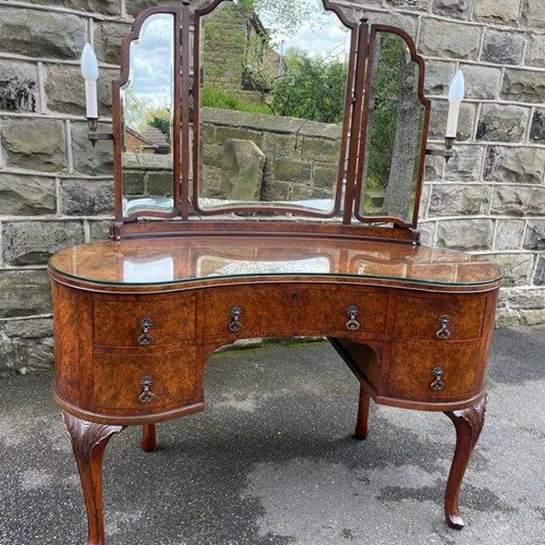 Antique Burr Walnut Kidney Shaped Dressing Table