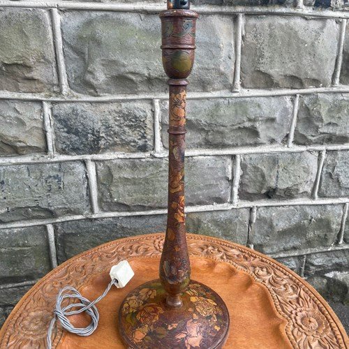 Antique Wooden Floral Decorated Table Lamp
