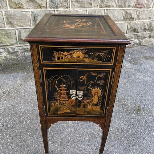 Antique Black Chinoiserie Bedside Cabinet