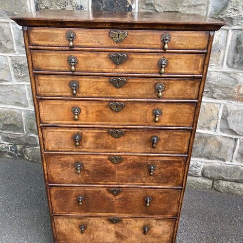 Antique Figured Walnut 8 Draw Chest