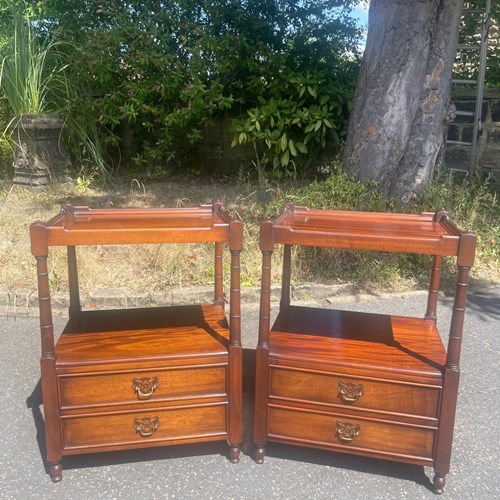 Pair Quality Walnut 2 Draw Bedside Tables Lamp Tables
