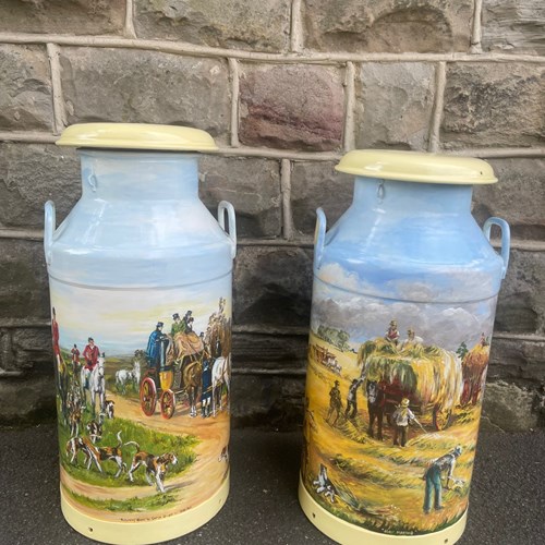 Pair Decorative Painted Milk Churns