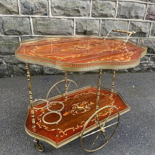 Vintage Inlaid Drinks Trolley Bar Cart