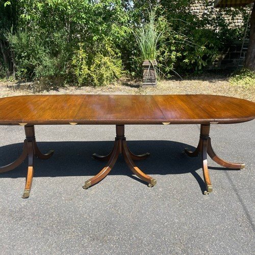 Antique Triple Pillar Extending Dining Table 9Ft Long