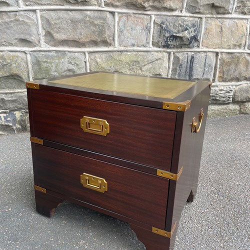 Military Style Brass Bound Mahogany 2 Draw Bedside Chest Draws