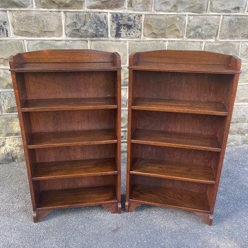 Pair Antique Oak Open Bookcases Bookshelves