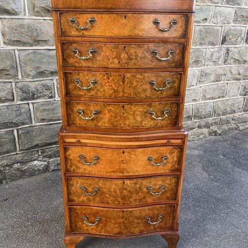 Quality Burr Walnut Chest On Chest Tallboy
