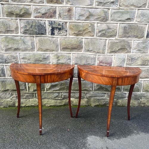 Pair Quality Mahogany Demi Lune Console Tables