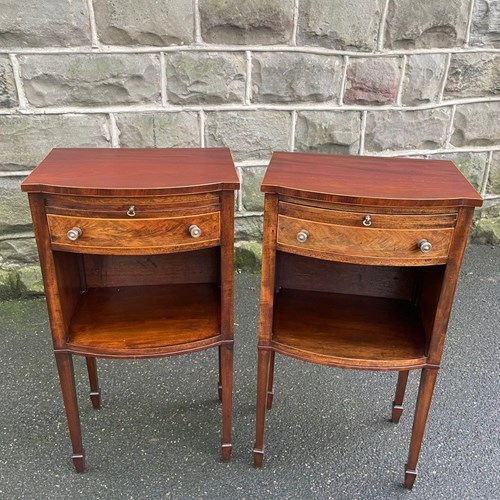Pair Antique Inlaid Mahogany Bedside Tables