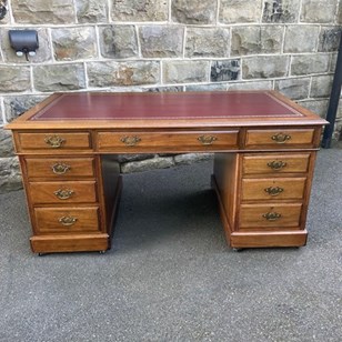 Antique Walnut Pedestal Writing Des...