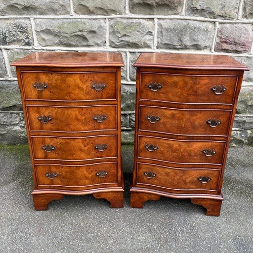 Pair Burr Walnut 4 Draw Bedside Chest Draws