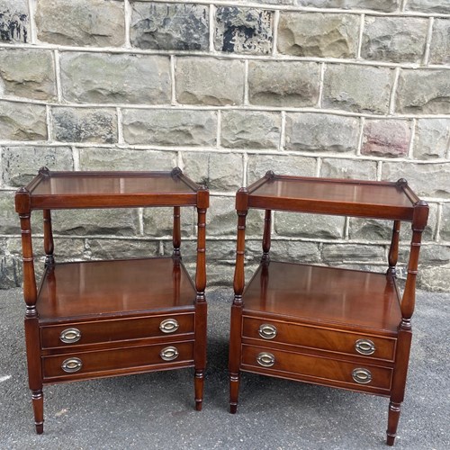 Pair Quality Walnut 2 Draw Bedside Tables Lamp Tables