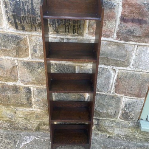 Antique Arts & Crafts Slim Oak Open Bookcase Bookshelves