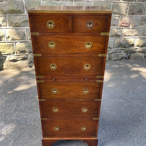 Quality Brass Bound Mahogany Military Campaign Style Chest Draws