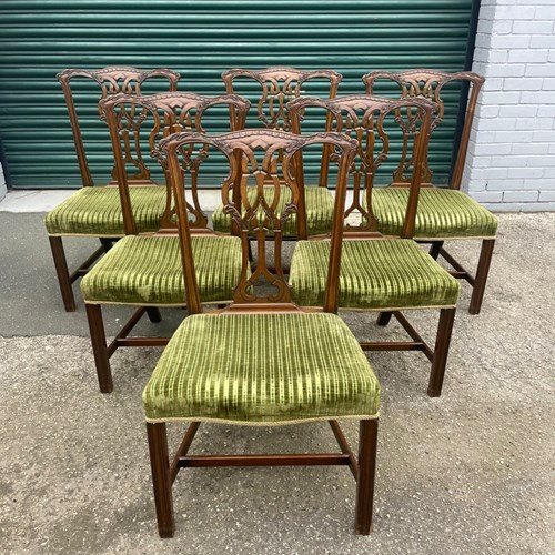 Antique Set 6 Mahogany Chippendale Style Dining Chairs