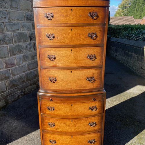 Quality Burr Walnut Chest On Chest Tallboy
