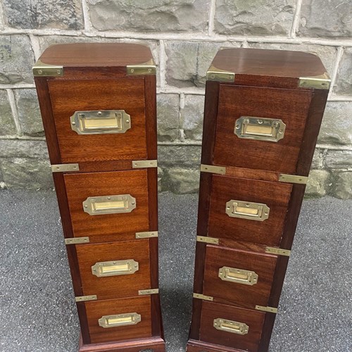 Pair Brass Bound Mahogany Military Campaign Style Chest Draws
